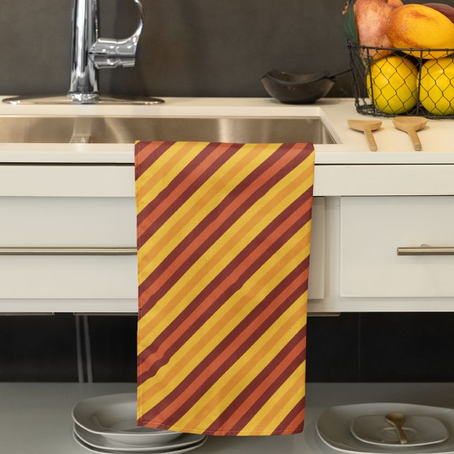 Fall orange Autumn stripped pattern Kitchen Towel (Fall orange Autumn stripped pattern Kitchen Towel)