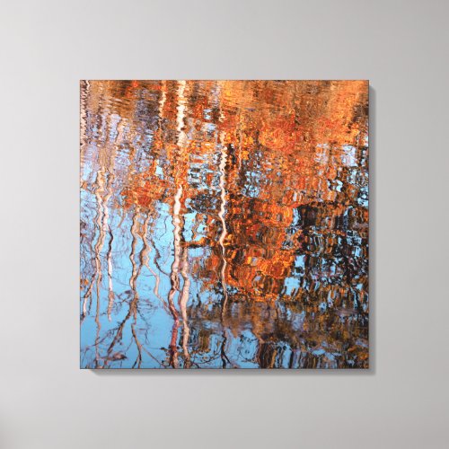 Fall Orange Birch Tree Leaves Blue Sky Reflections Canvas Print