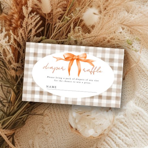 Fall orange bow gingham baby shower diaper raffle enclosure card