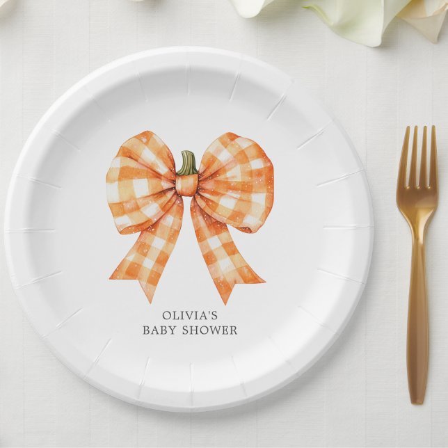 Fall Orange Coquette Bow Baby Shower Paper Plates (Creator Uploaded)