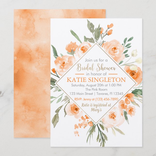 Fall Orange Floral Bridal Shower Invitation (Front/Back)