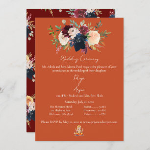 Fall Orange Floral Watercolor Hindu Ganesh Wedding Invitation