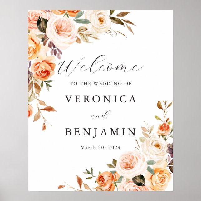 Fall Orange Floral Welcome Sign (Front)