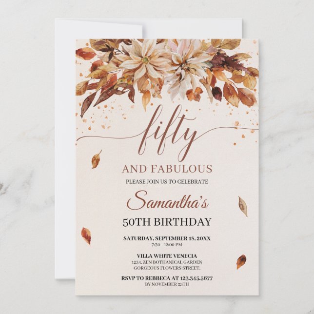 Fall Orange Flowers Marigold Cooper Fifty Invitation (Front)