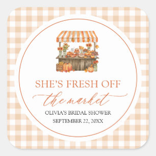 Fall Orange Fresh Off The Market Bridal Shower Square Sticker