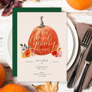 Fall Orange Friendsgiving Watercolor Pumpkin Gold Foil Invitation