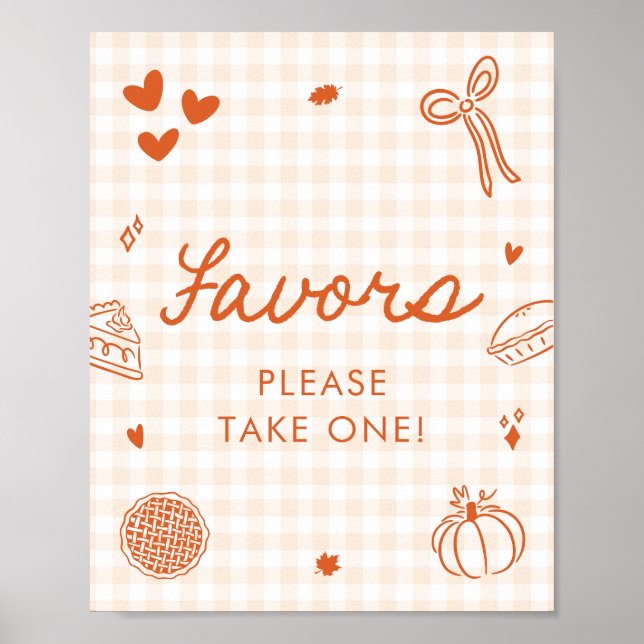 Fall Orange Gingham Cutie Pie Favors Sign (Front)