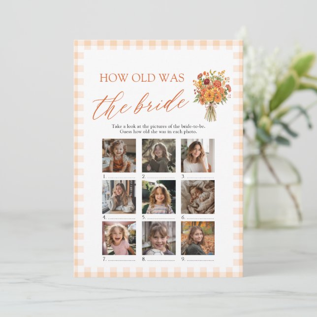 Fall Orange Gingham How Old Was The Bride Game Invitation (Standing Front)