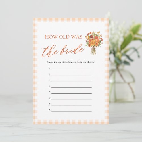 Fall Orange Gingham How Old Was The Bride Game Invitation