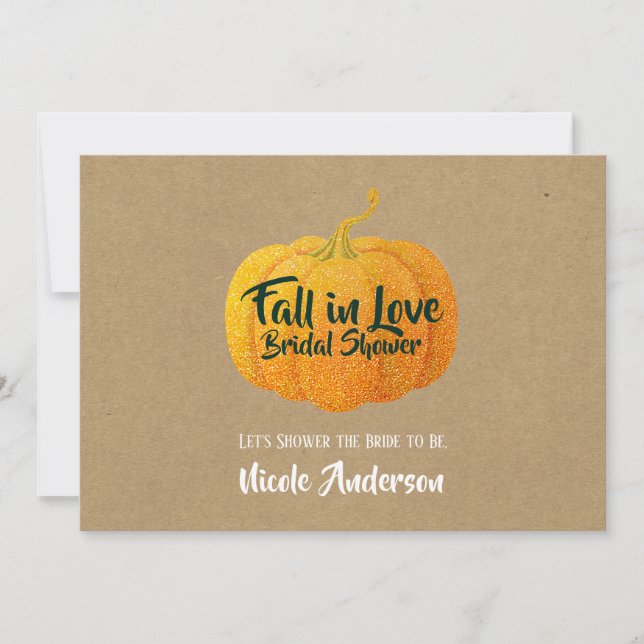 Fall Orange Glittered Autumn Pumpkin Bridal Shower Invitation (Front)
