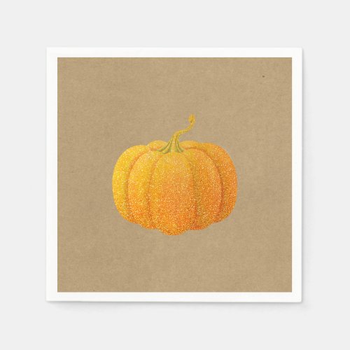 Fall Orange Glittered Glitter Autumn Pumpkin Kraft Paper Napkins