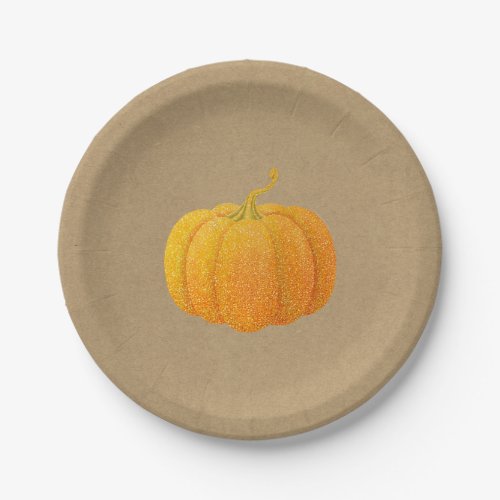 Fall Orange Glittered Glitter Autumn Pumpkin Kraft Paper Plates
