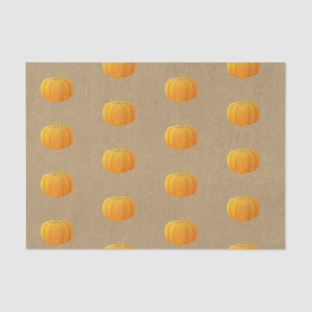 Fall Orange Glittered Glitter Autumn Pumpkin Kraft Tissue Paper (Front)