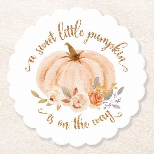 Fall orange gold foil little pumpkin baby shower paper coaster