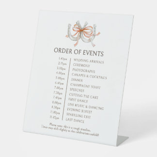 Fall orange horseshoe wedding order of events pedestal sign