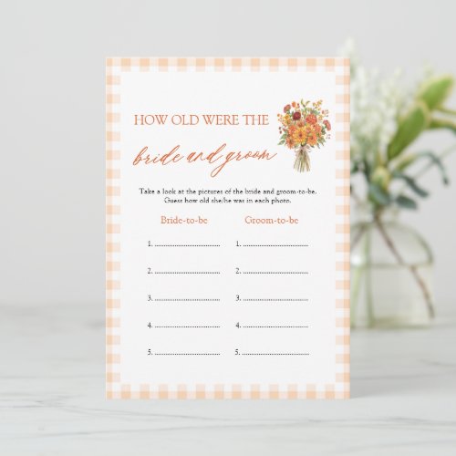 Fall Orange How Old Were The Bride &amp; Groom Game Invitation
