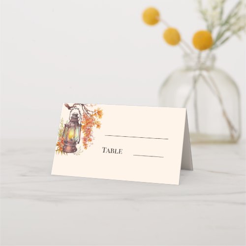 Fall orange lantern rustic country wedding place card
