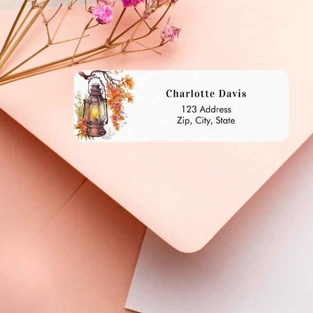 Fall orange lantern tree leaves return address  label (Creator Uploaded)