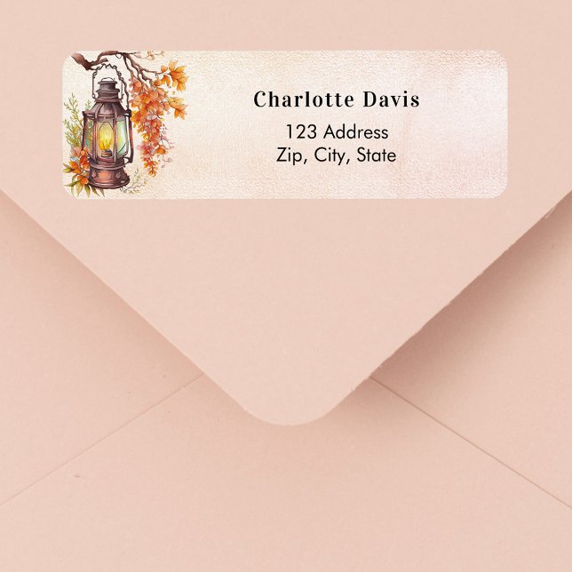 Fall orange lantern tree leaves return address  label (Creator Uploaded)