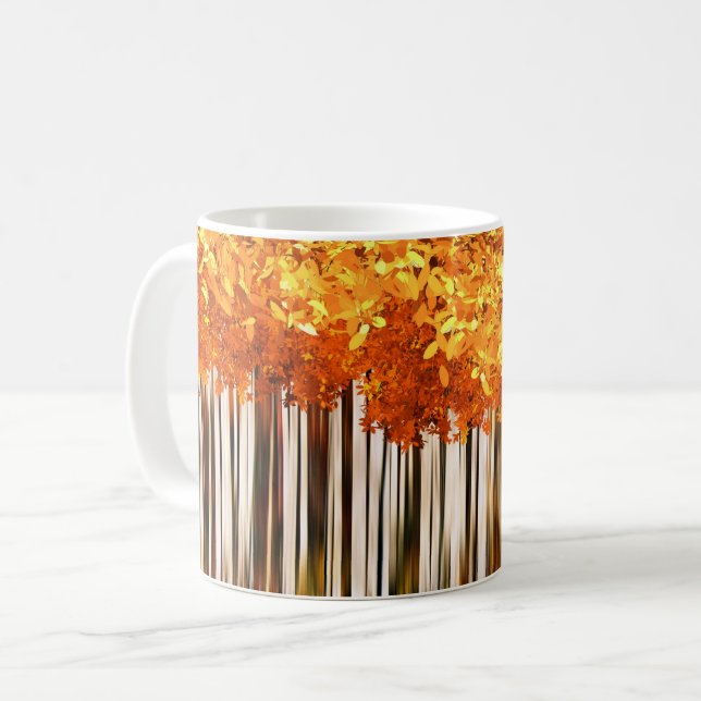 Fall orange maple tree forest autumn woods striped coffee mug (Front Left)
