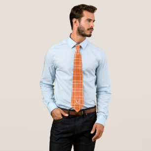 Fall Orange Plaid Monogrammed  Neck Tie
