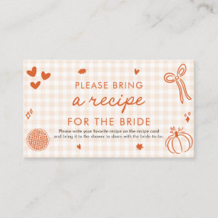 Fall Orange Please Bring A Recipe for Bride Game Enclosure Card