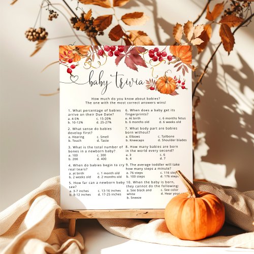 Fall orange pumpkin Baby trivia baby shower game