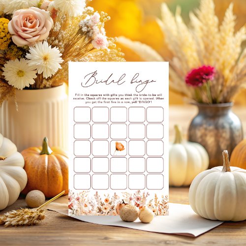 Fall Orange Pumpkin Bridal Shower Bingo Game