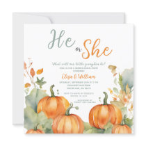 Fall Orange Pumpkin He or She Gender Reveal  Invitation