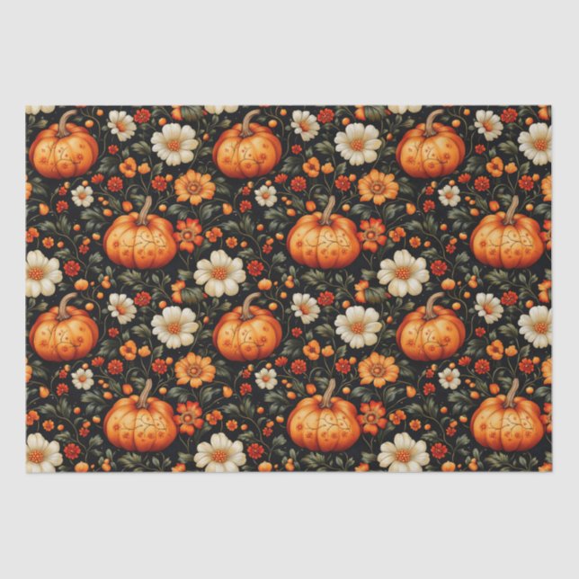 Fall Orange Pumpkins And Florals  Tissue Paper (Front)