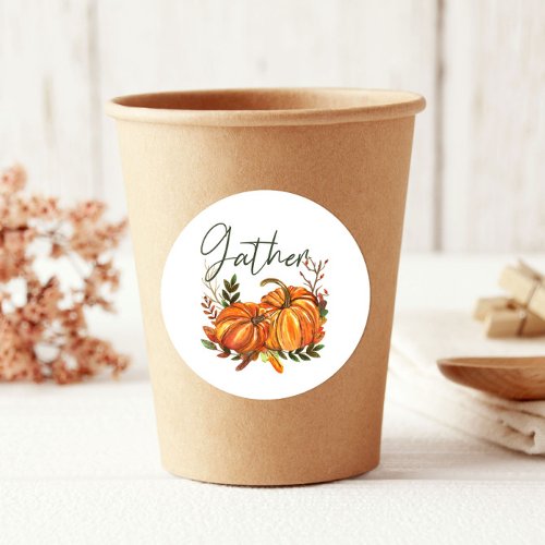 Fall Orange Pumpkins Leaf Gather Thanksgiving Classic Round Sticker