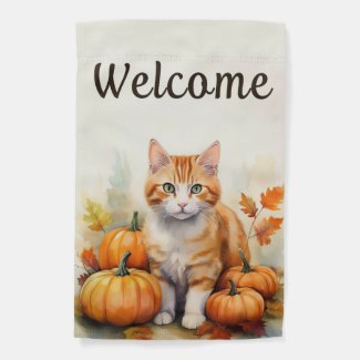 Fall Orange Tabby Garden Flag