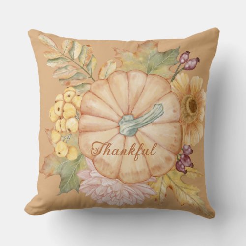 Fall Orange Thanksgiving Pumpkin Throw Pillow