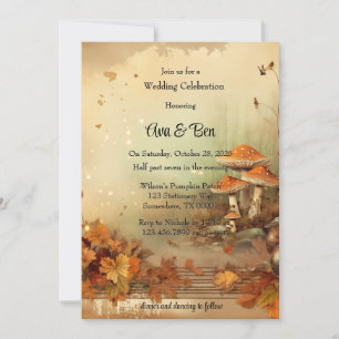 Fall Orange Tree Mushroom Wedding Celebration Invitation