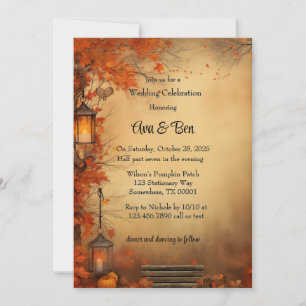 Fall Orange Trees Rustic Wedding Celebration Invitation