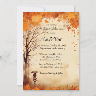 Fall Orange Trees Rustic Wedding Celebration Invitation