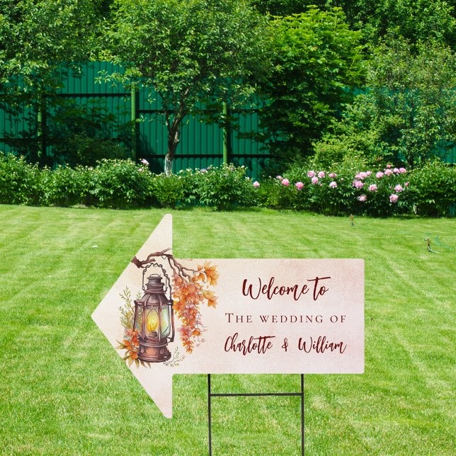 Fall orange vintage light wedding arrow sign (Creator Uploaded)