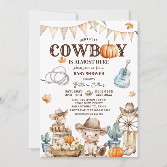 Fall Our Little Cowboy Wild West Baby Shower Invitation (Front)