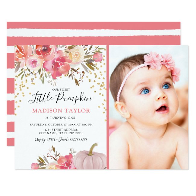 Fall Our Little Pumpkin 1st Birthday Party Invitation