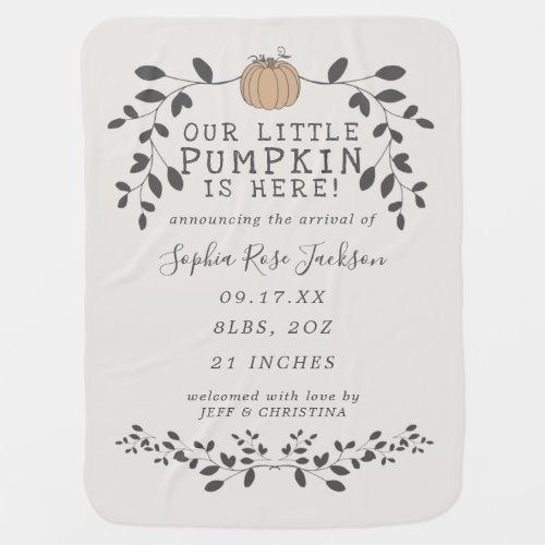Fall Our Little Pumpkin Birth Baby Announcement Th Baby Blanket