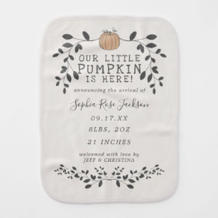Fall Our Little Pumpkin Birth Stats Baby Baby Burp Cloth