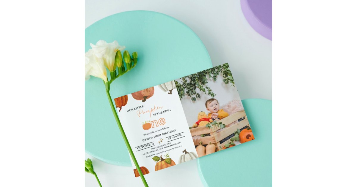 Fall our little pumpkin turning one first birthday invitation | Zazzle