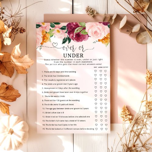 Fall over or under bridal shower game