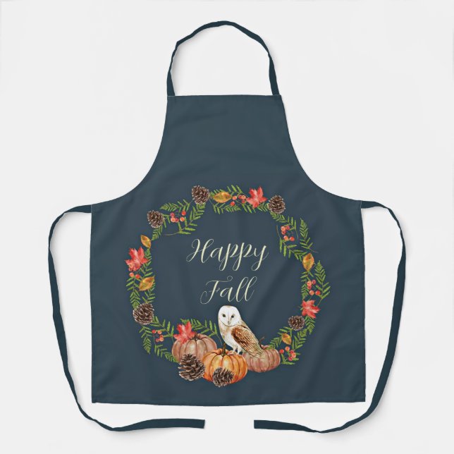 Fall owl and pumpkins with customizable text  apron (Front)