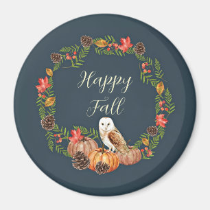 Fall owl and pumpkins with customizable text magnet
