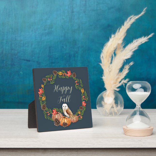 Fall owl and pumpkins with customizable text  plaque (Insitu)