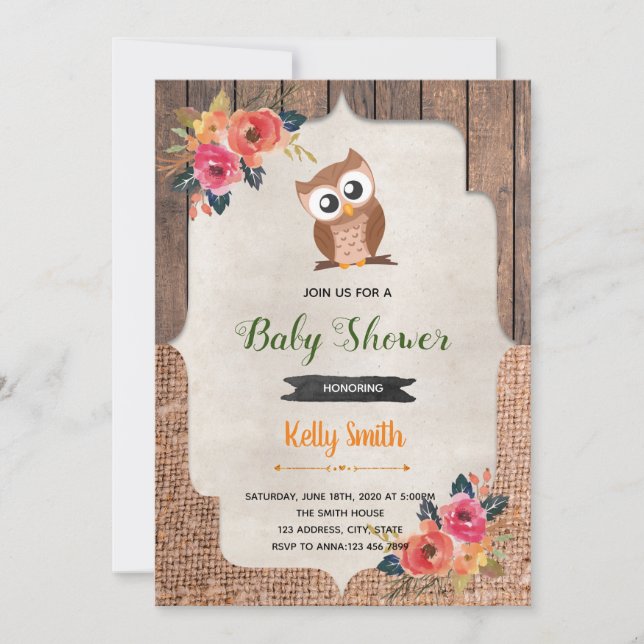 Fall owl baby shower birthday invitation (Front)