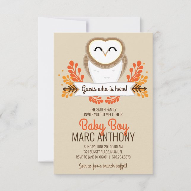 fall owl boy SIP & SEE autumn baby shower Invitation (Front)