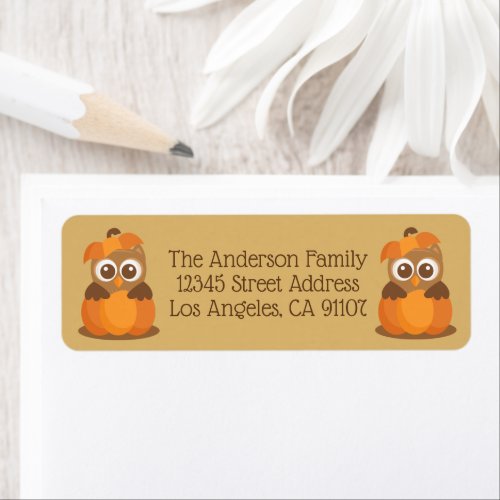 Fall Owl in Pumpkin Return Address Labels