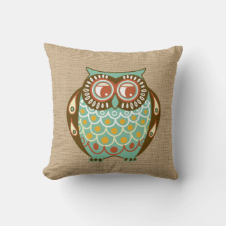 Fall Owl on faux Burlap Pillow